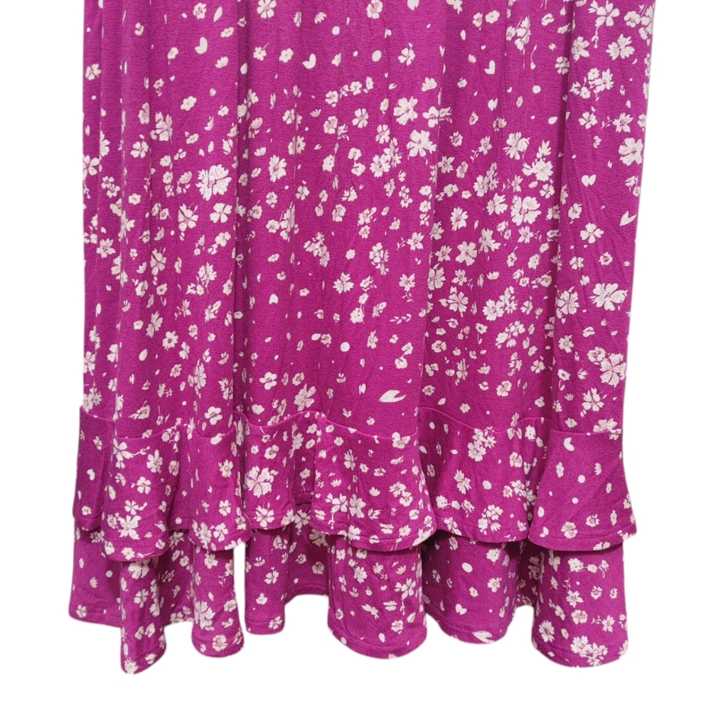 Lane Bryant Purple Floral Ruffle Neck & Hem A-Line Dress Women's Size 14/16 1X - Picture 7 of 11